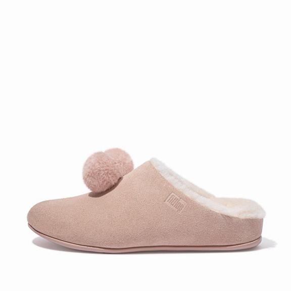 FitFlop Dámská Bačkory Růžové - CHRISSIE Suede Pom Pom CZ-517694